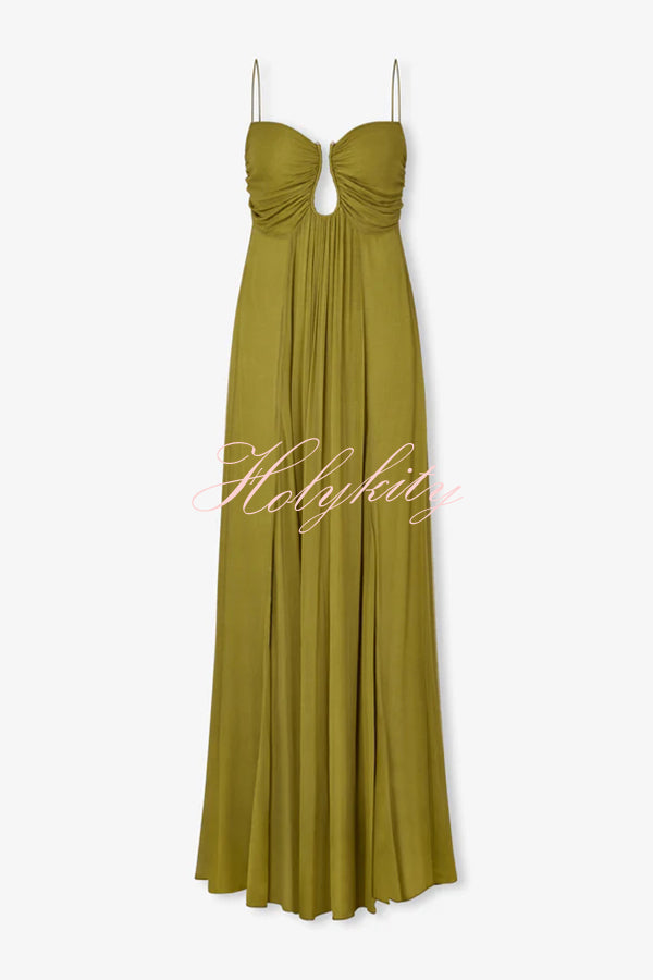 Soft and Elegant Metal Hollow Design Back Smocked A-line Slip Maxi Dress