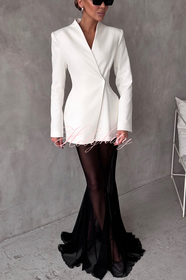 Shes Timeless Mesh High Rise Elastic Waist Fishtail Maxi Skirt