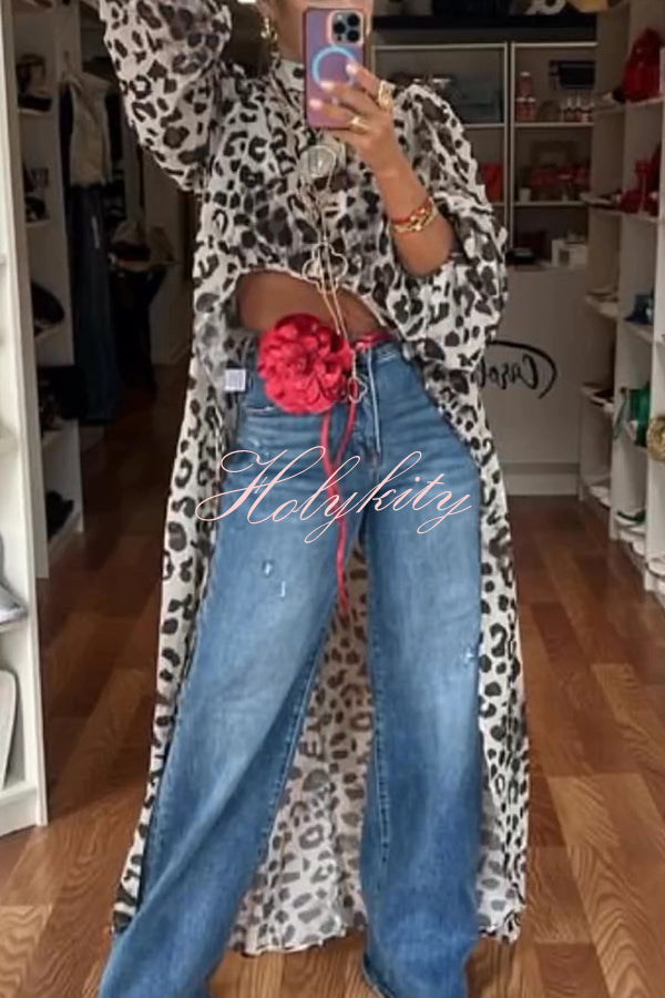 Tanya Lace Pattern Mock Neck Balloon Sleeve High Low Maxi Top