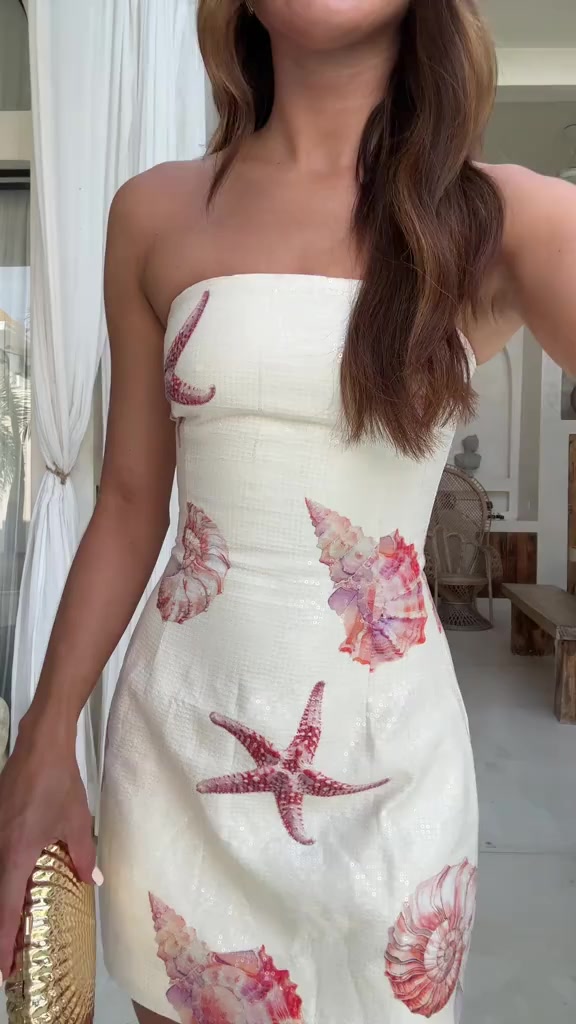 Beach Club Sequin Unique Print Strapless Stretch Mini Dress