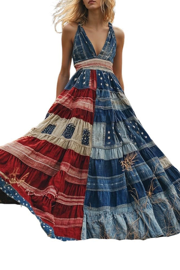 Independence Day Print Sleeveless Casual Loose Maxi Dress