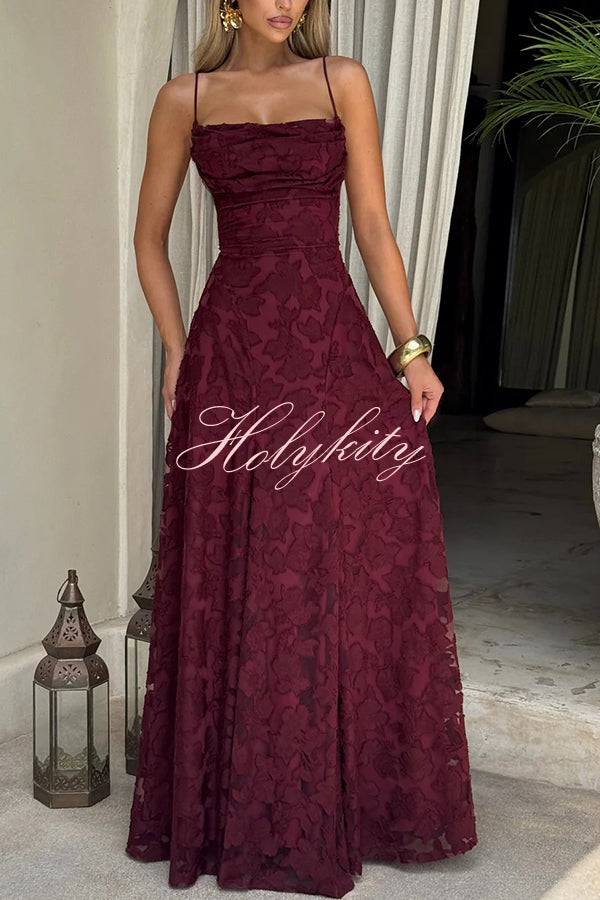 Francis Floral Burnout Jersey Fabric Cowl Neck Back Lace-up Maxi Dress