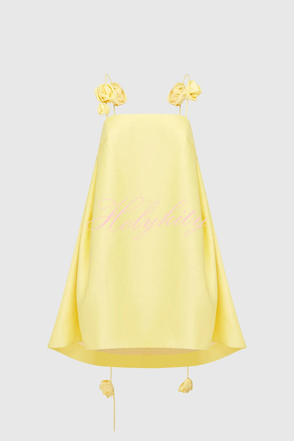 Playful and Flattering Silhouette 3D Rose Drape Straps A-line Mini Dress