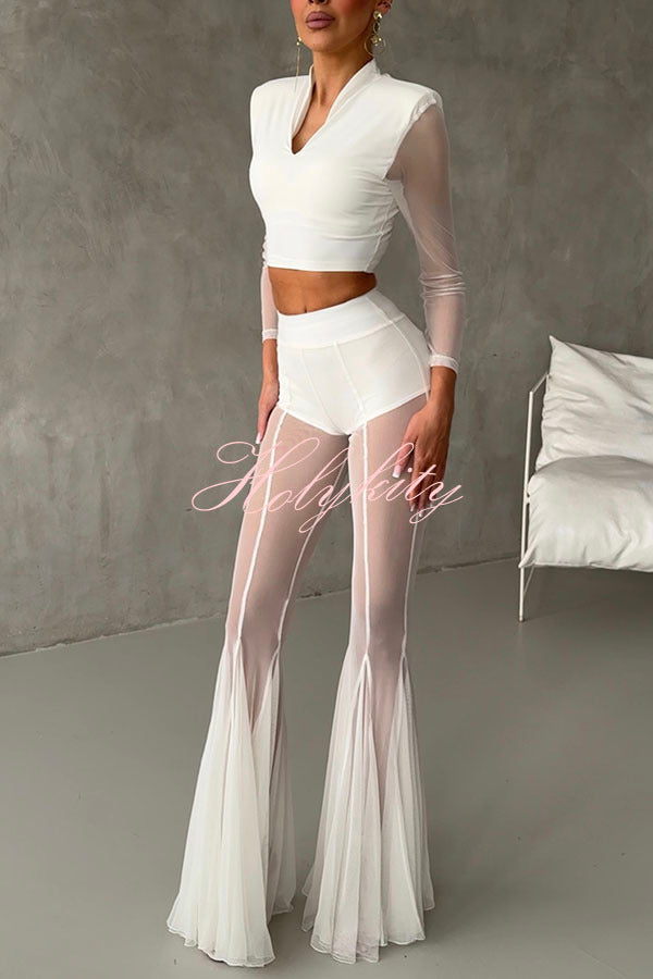 Deep Chic Mesh High Rise Elastic Waist Fishtail Stretch Pants
