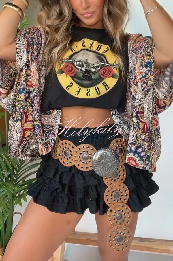 Unique Ethnic Print Batwing Sleeve Loose Top
