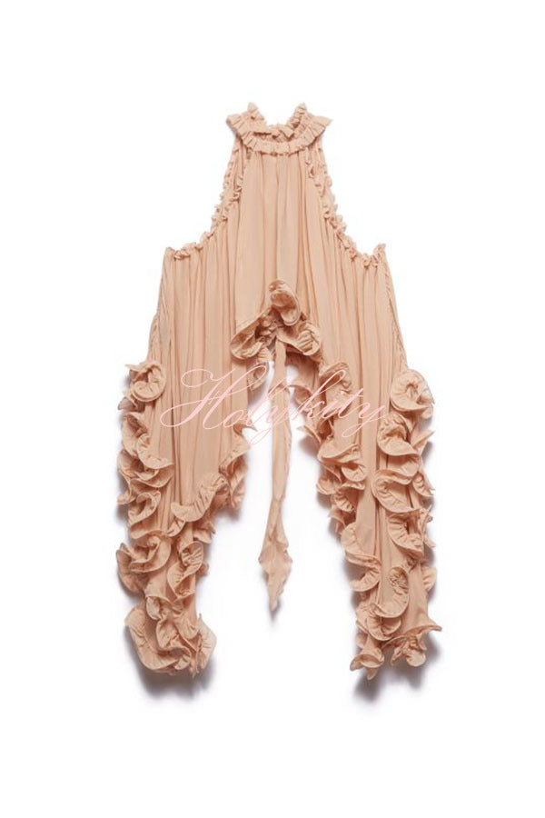 Romantic Drama Chiffon Wavy Ruffles Halter Irregular A-line Top