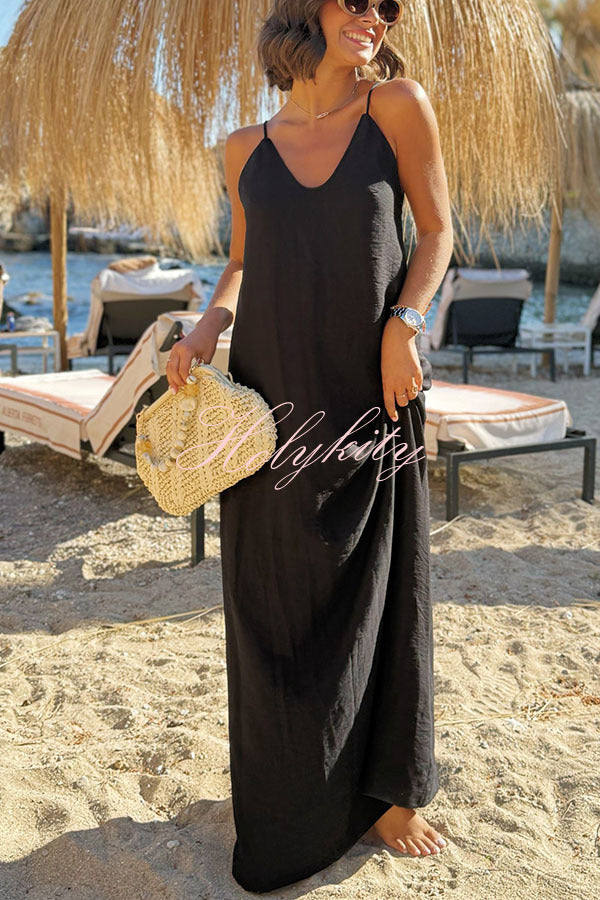 Sunny Beach Straps Unique Beaded Detail Backless Slit Maxi Dress