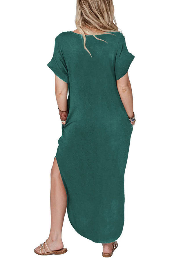 Independence Day Printed Casual Short Sleeve Pocket Loose Midi Dress