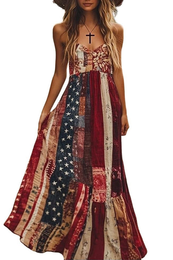 Independence Day Print Sleeveless Casual Loose Maxi Dress