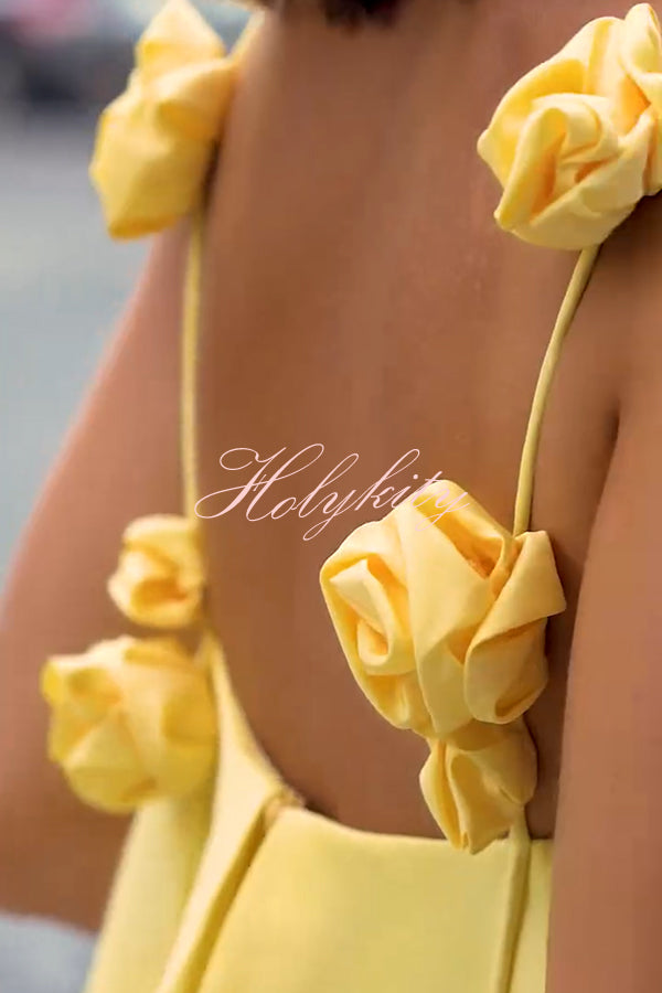 Playful and Flattering Silhouette 3D Rose Drape Straps A-line Mini Dress