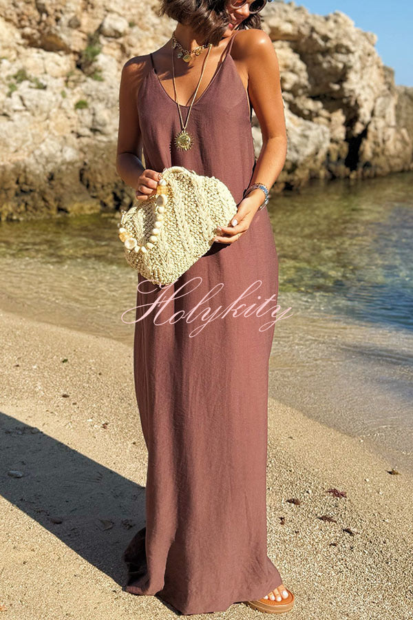 Sunny Beach Straps Unique Beaded Detail Backless Slit Maxi Dress