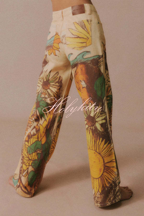 We The Free Playful Doodle Printed Mid Rise Pocket Wide Leg Pant