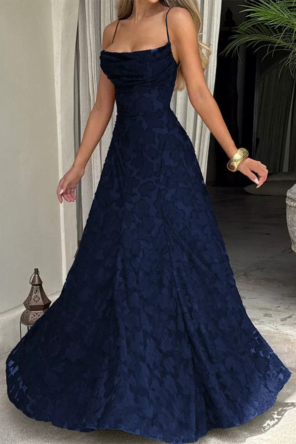 Francis Floral Burnout Jersey Fabric Cowl Neck Back Lace-up Maxi Dress