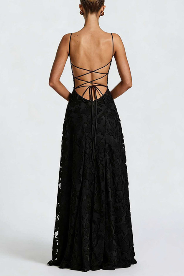 Francis Floral Burnout Jersey Fabric Cowl Neck Back Lace-up Maxi Dress