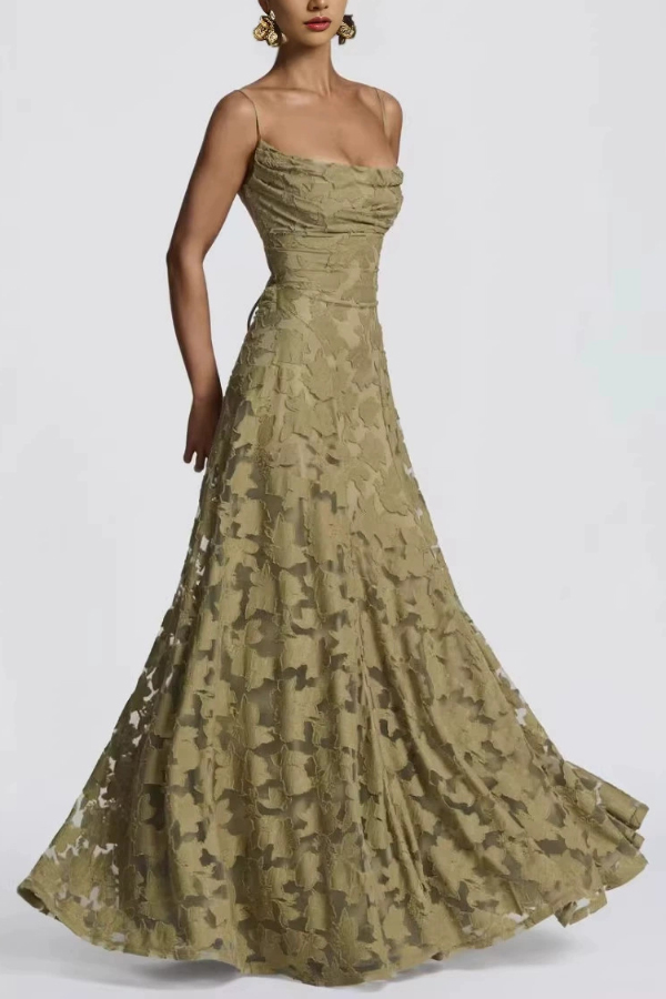 Francis Floral Burnout Jersey Fabric Cowl Neck Back Lace-up Maxi Dress