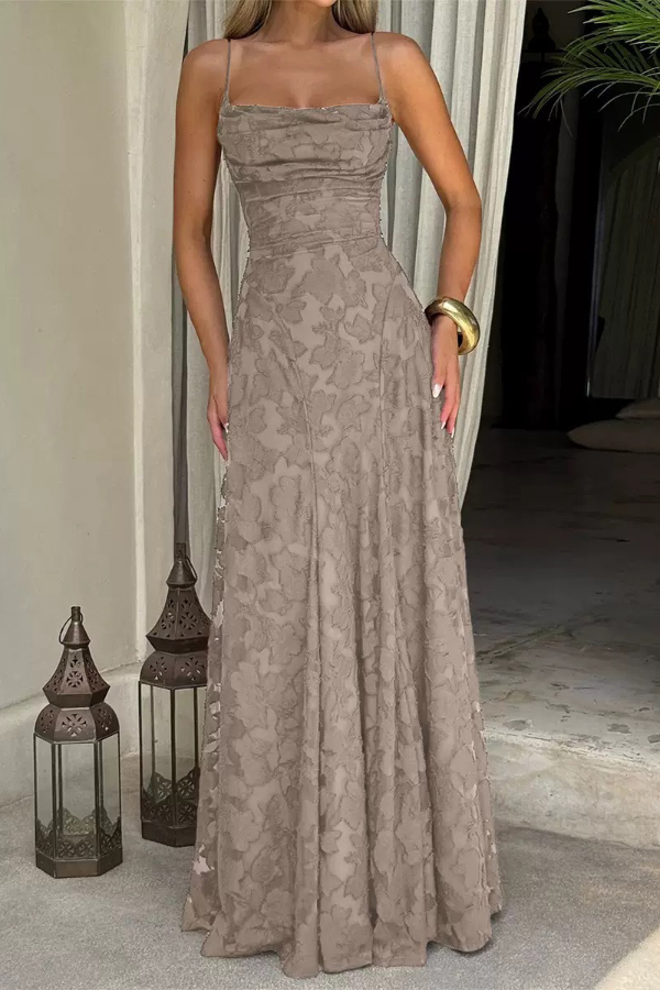 Francis Floral Burnout Jersey Fabric Cowl Neck Back Lace-up Maxi Dress