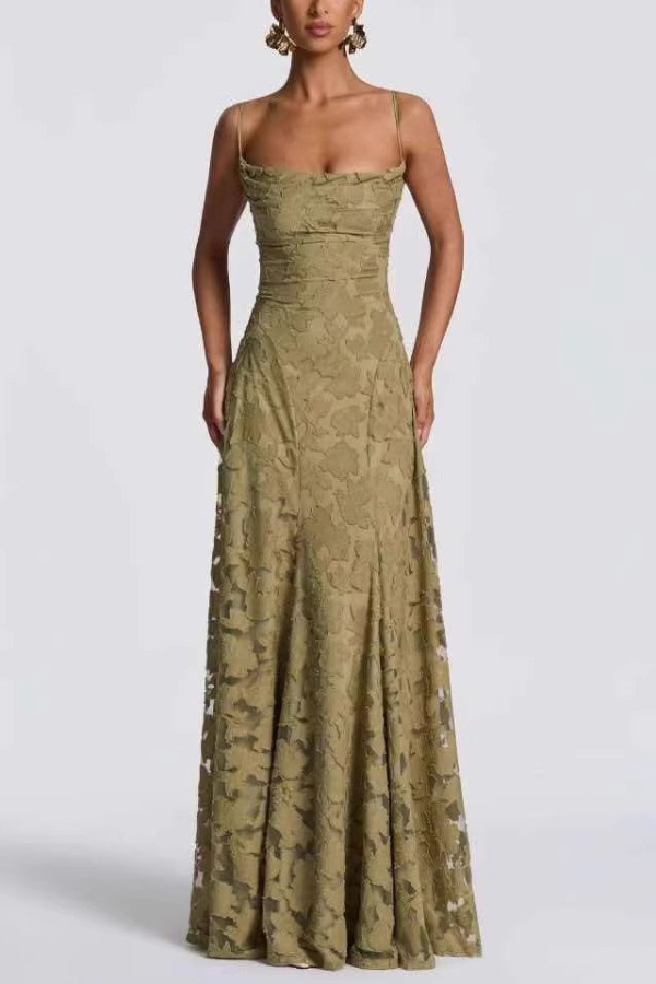 Francis Floral Burnout Jersey Fabric Cowl Neck Back Lace-up Maxi Dress