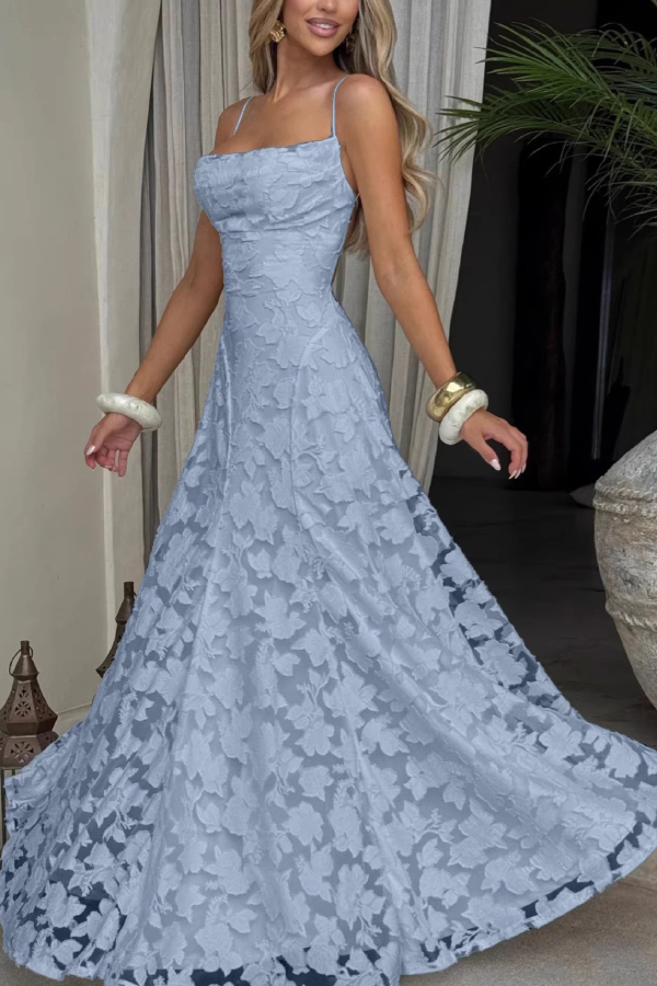 Francis Floral Burnout Jersey Fabric Cowl Neck Back Lace-up Maxi Dress