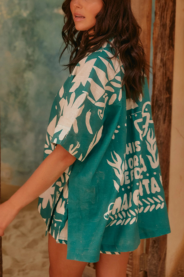 Altos Unique Printed Pocket Shirt and Elastic Waist Shorts Set