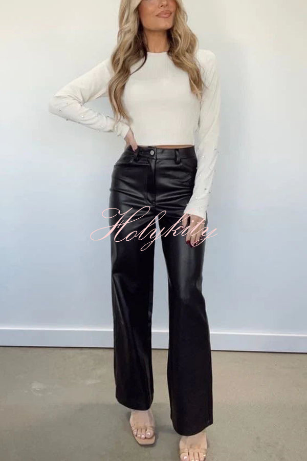 Timelessly Trendy Leather Pocket Buttoned High Rise Wide Leg Pants
