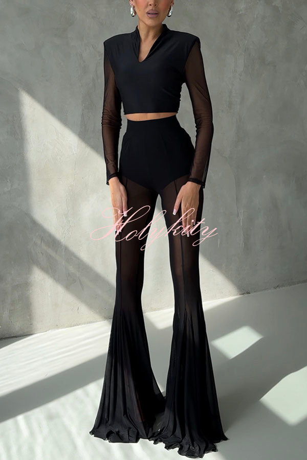 Deep Chic Mesh High Rise Elastic Waist Fishtail Stretch Pants