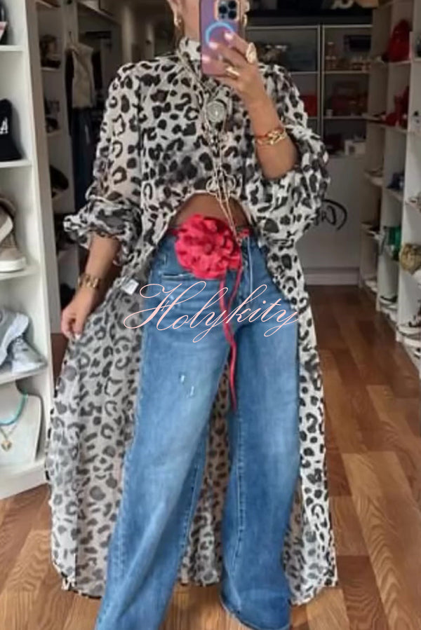 Tanya Lace Pattern Mock Neck Balloon Sleeve High Low Maxi Top