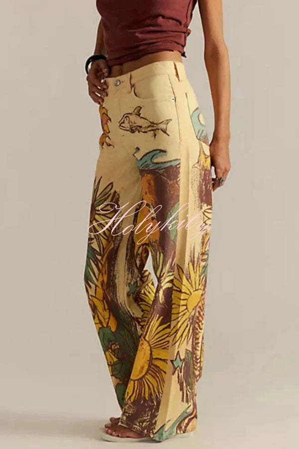 We The Free Playful Doodle Printed Mid Rise Pocket Wide Leg Pant
