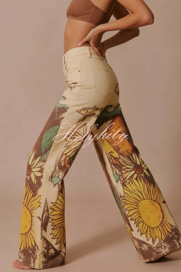 We The Free Playful Doodle Printed Mid Rise Pocket Wide Leg Pant