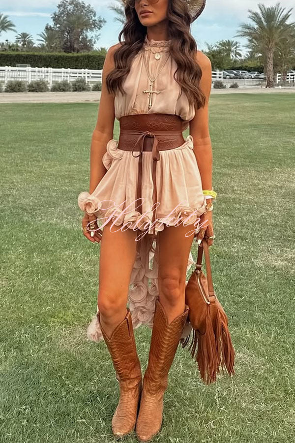 Romantic Drama Chiffon Wavy Ruffles Halter Irregular A-line Top