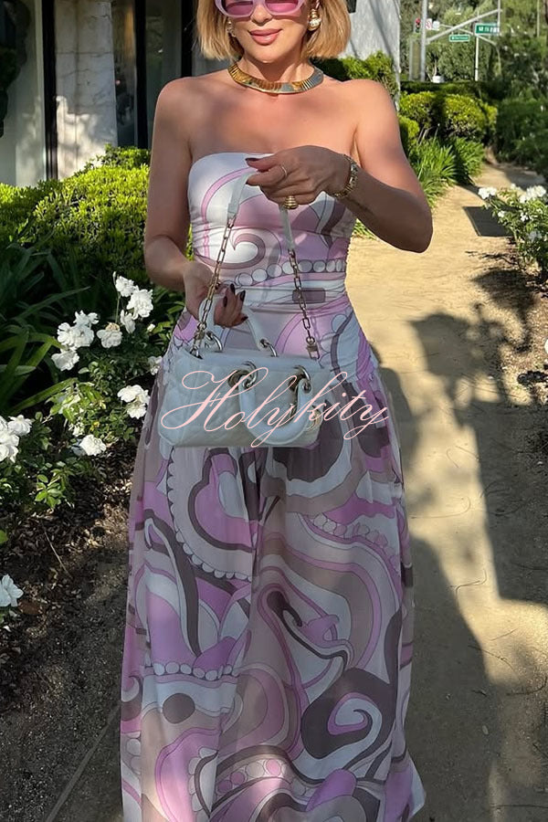 Gorgeous Pastels Unique Print Off Shoulder Low Rise Loose Maxi Dress