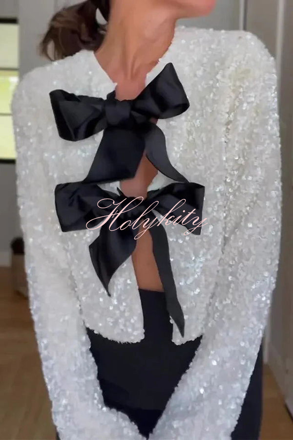Two Ways To Celebrate Tie-front Bow Sequined Jacket
