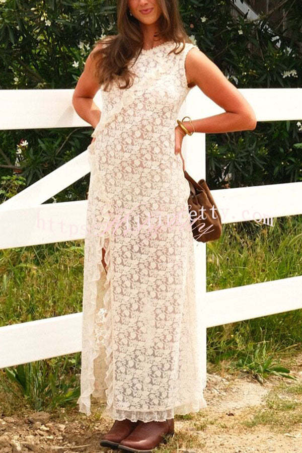 Mirina Hollow Crochet Knit Pearl Trim Heart Collar Crop Vacation Tank