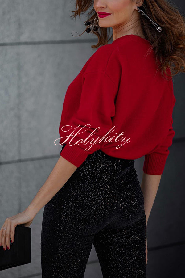 Diva Sequin High Rise Elastic Waist Flare Pants