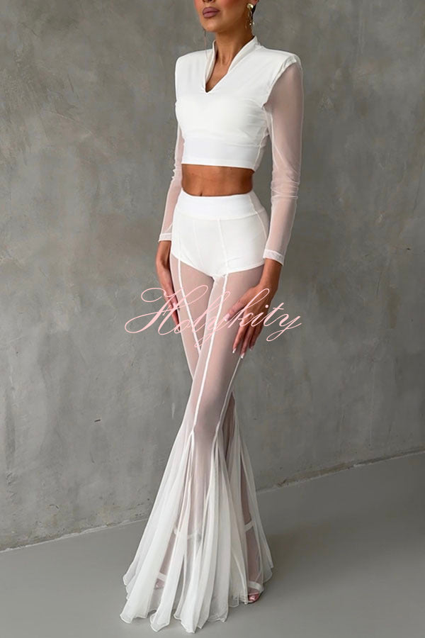 Deep Chic Mesh High Rise Elastic Waist Fishtail Stretch Pants