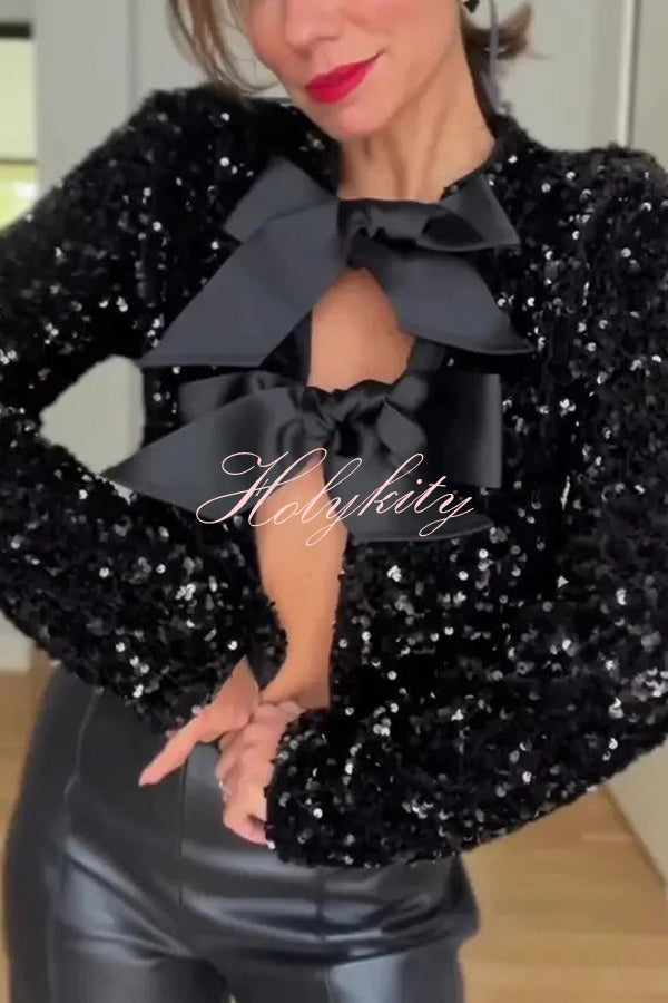 Two Ways To Celebrate Tie-front Bow Sequined Jacket