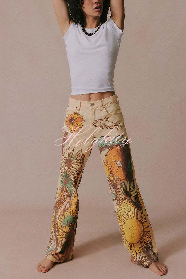 We The Free Playful Doodle Printed Mid Rise Pocket Wide Leg Pant