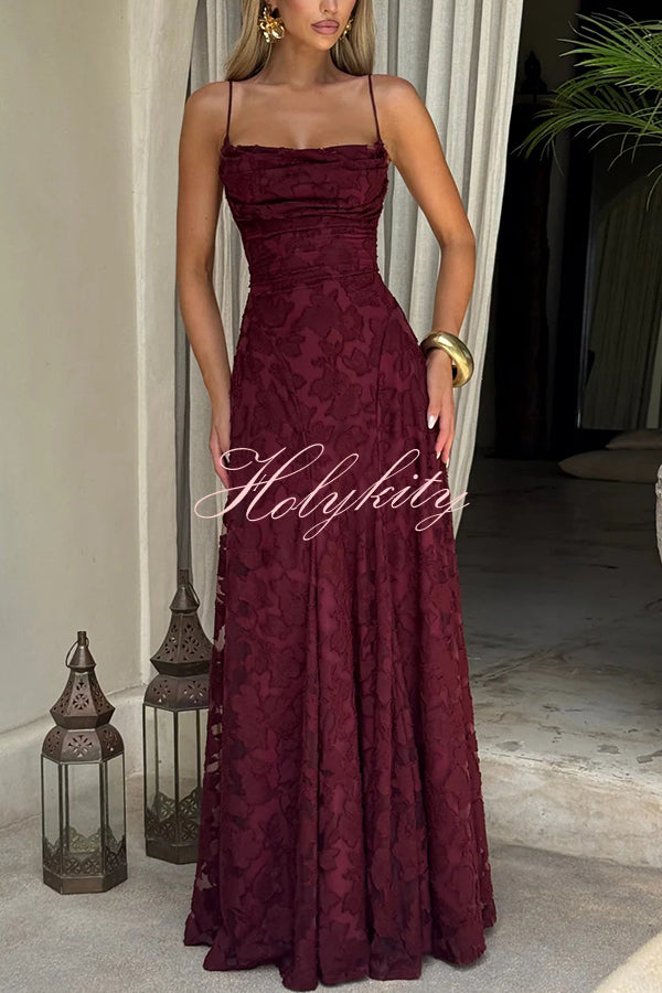 Francis Floral Burnout Jersey Fabric Cowl Neck Back Lace-up Maxi Dress