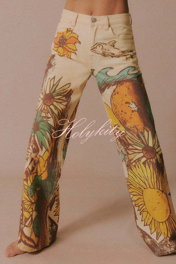 We The Free Playful Doodle Printed Mid Rise Pocket Wide Leg Pant
