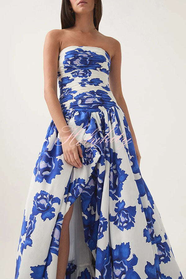 Perfect Moment Floral Off Shoulder Ruched Bodice Drape Bubble Hem Maxi Dress