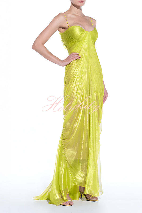 Victoria Shimmering and Flowing Pleated Fabric Back Lace-up Drape Maxi Dress