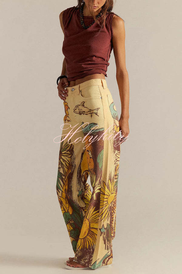 We The Free Playful Doodle Printed Mid Rise Pocket Wide Leg Pant