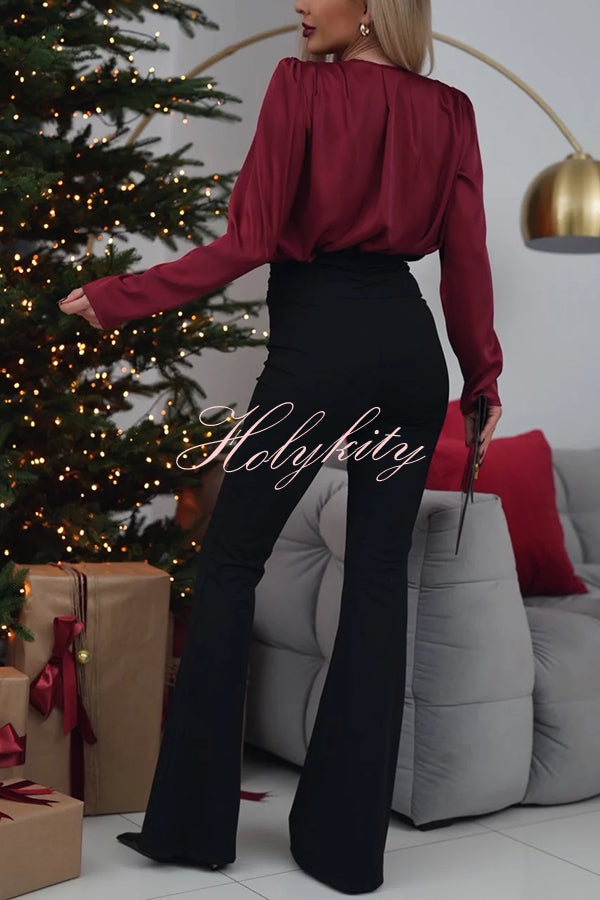 Elegant and Flexible High Rise Ruched Waist Stretch Flare Pants