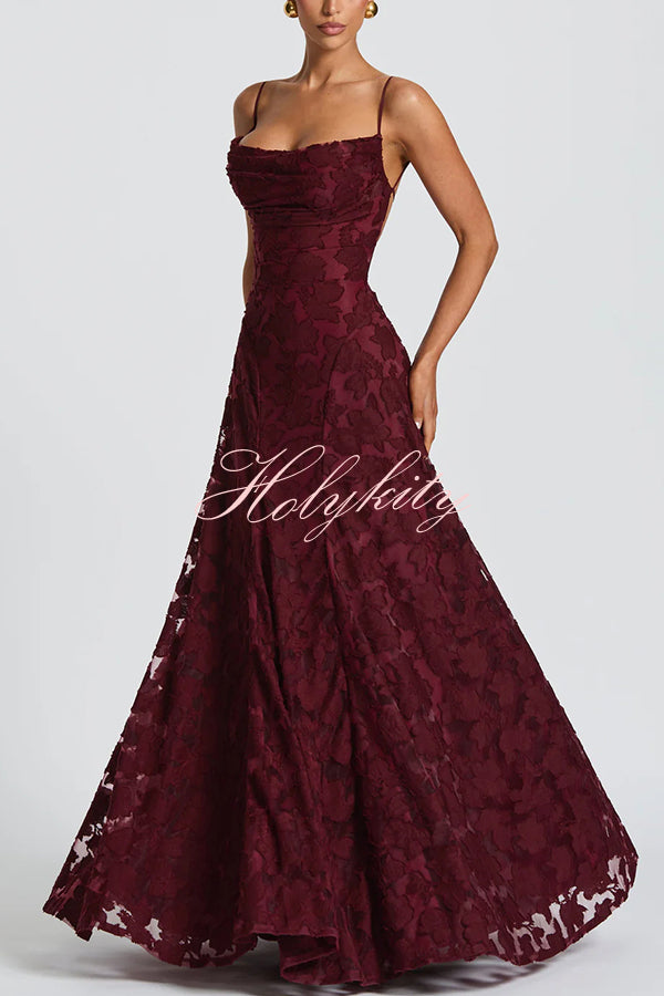 Francis Floral Burnout Jersey Fabric Cowl Neck Back Lace-up Maxi Dress