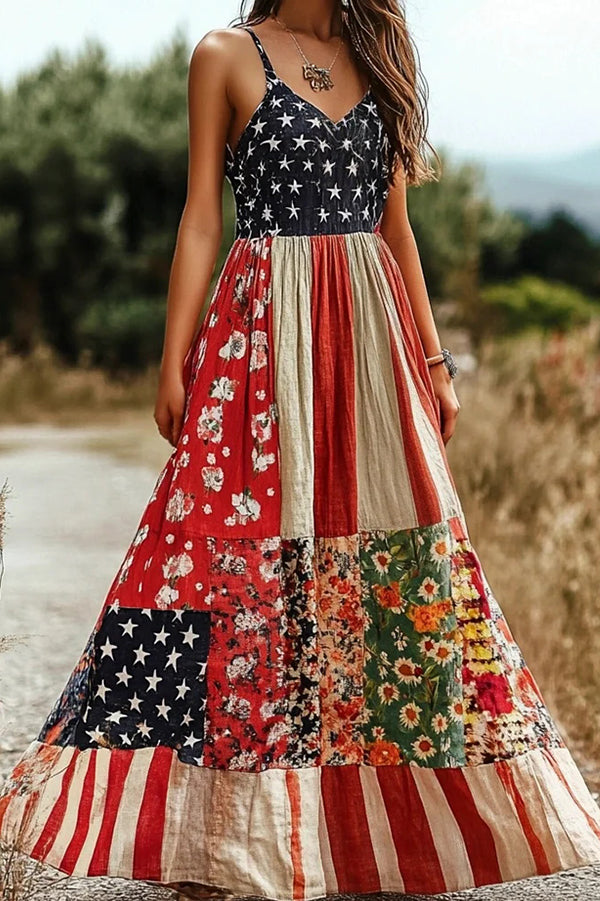 Independence Day Print Sleeveless Casual Loose Maxi Dress