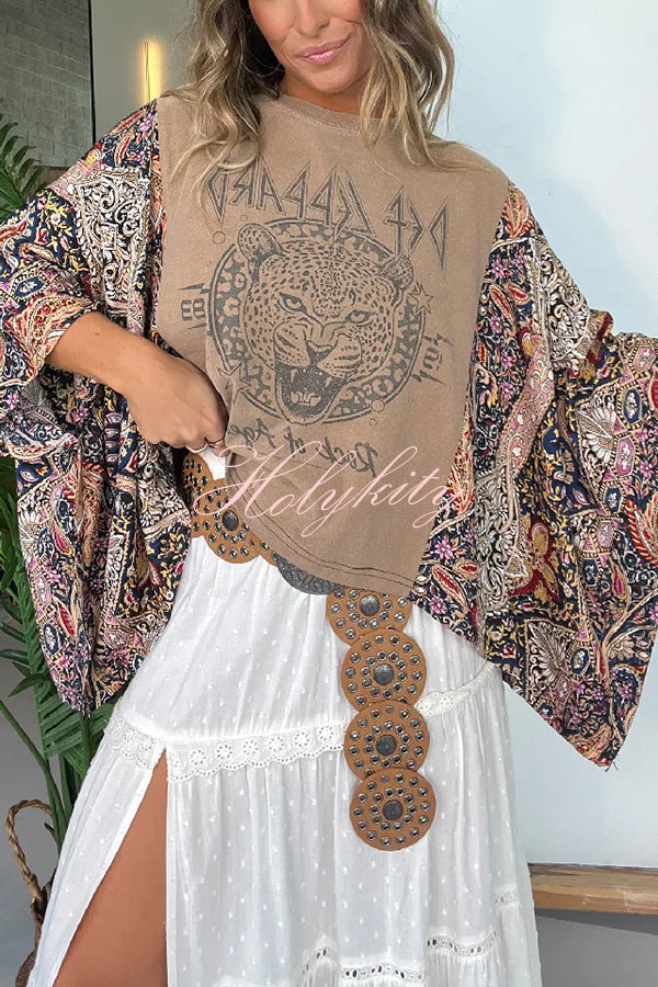 Unique Ethnic Print Batwing Sleeve Loose Top