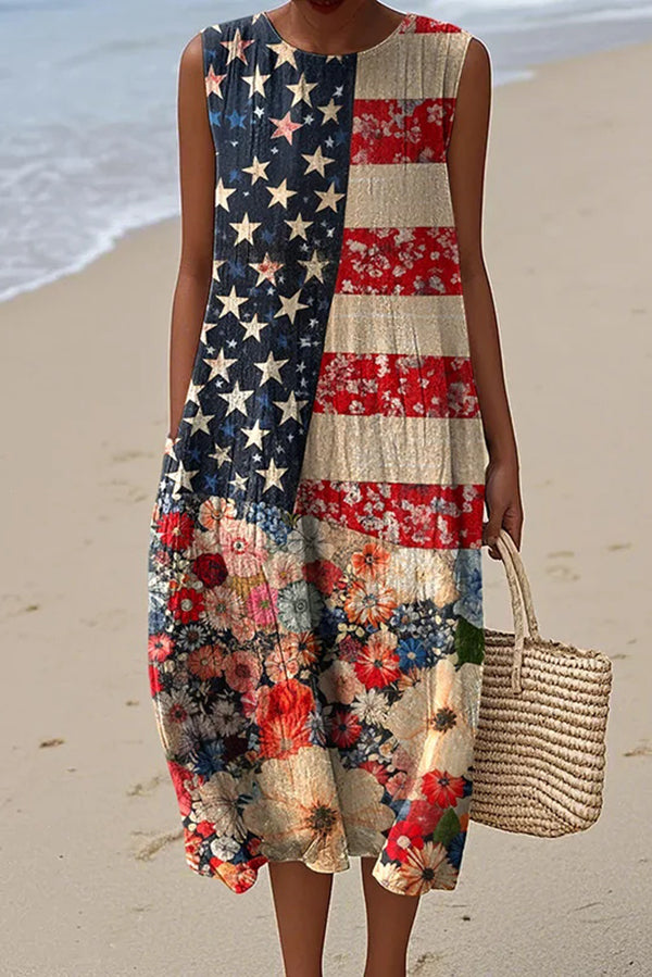Independence Day Print Sleeveless Casual Loose Maxi Dress