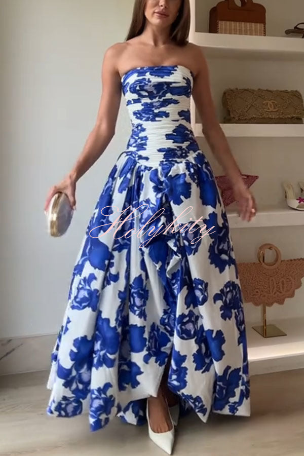 Perfect Moment Floral Off Shoulder Ruched Bodice Drape Bubble Hem Maxi Dress