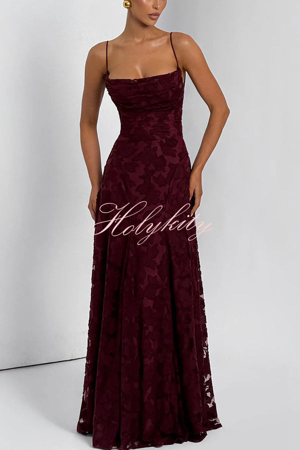 Francis Floral Burnout Jersey Fabric Cowl Neck Back Lace-up Maxi Dress