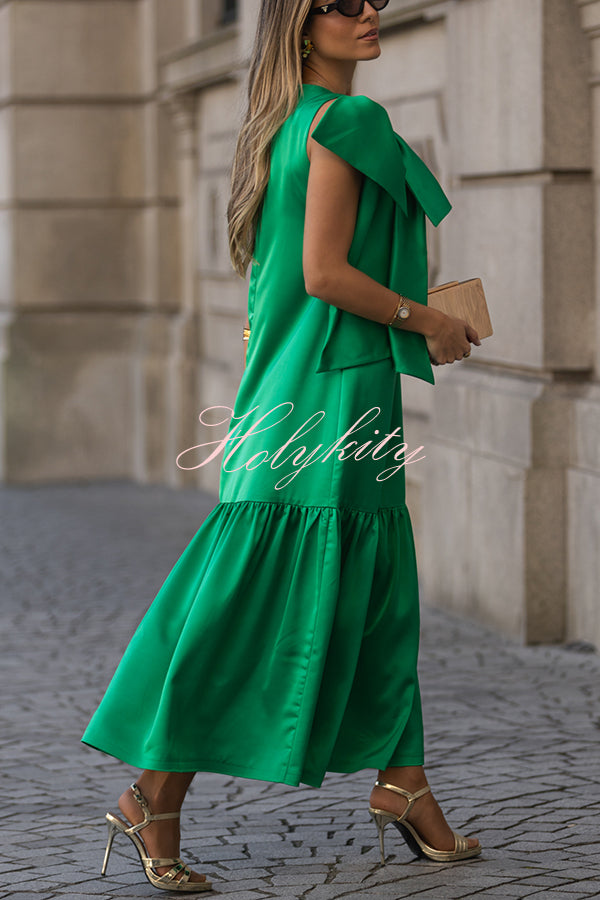 Ever Yours Satin Oversized Bow Detail Sleeveless Loose Maxi Dress
