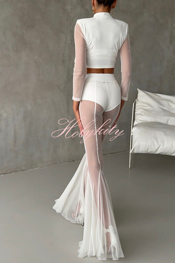 Deep Chic Mesh High Rise Elastic Waist Fishtail Stretch Pants